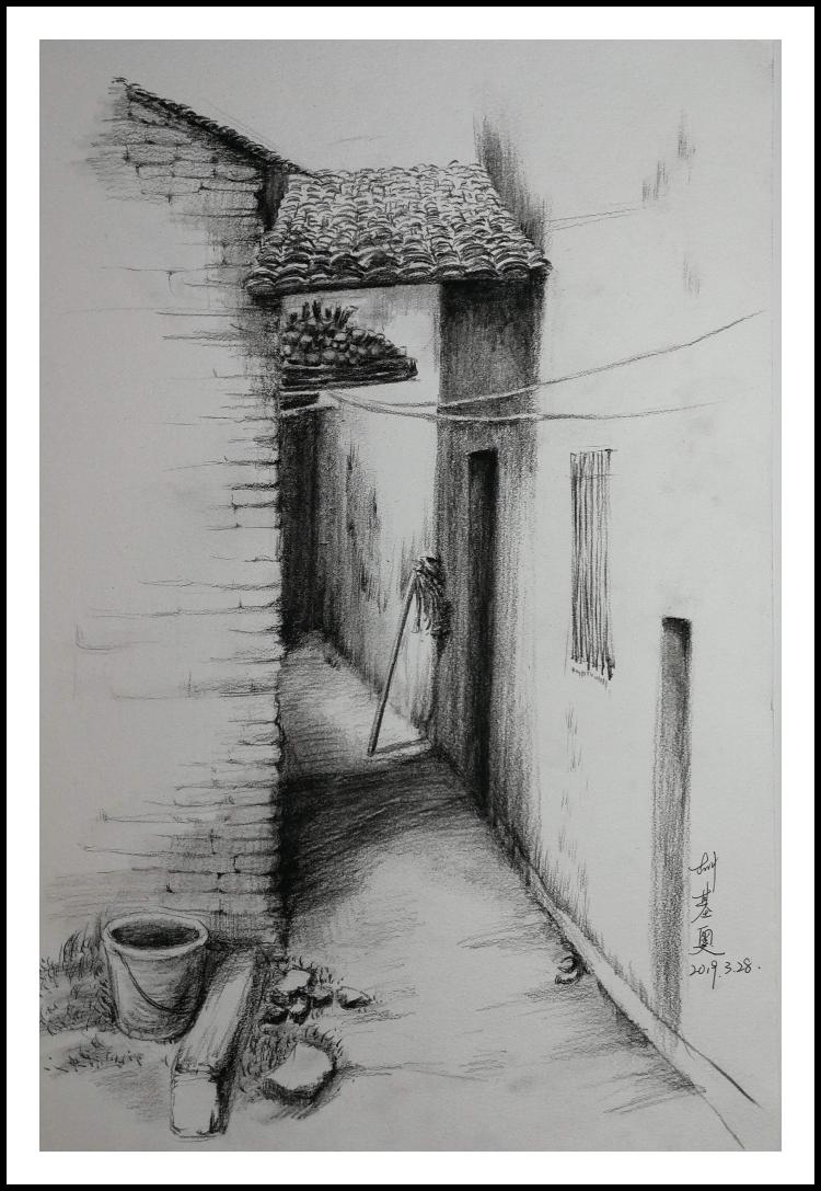 我校高一美术班张谷英村写生作品之一八画室作品集