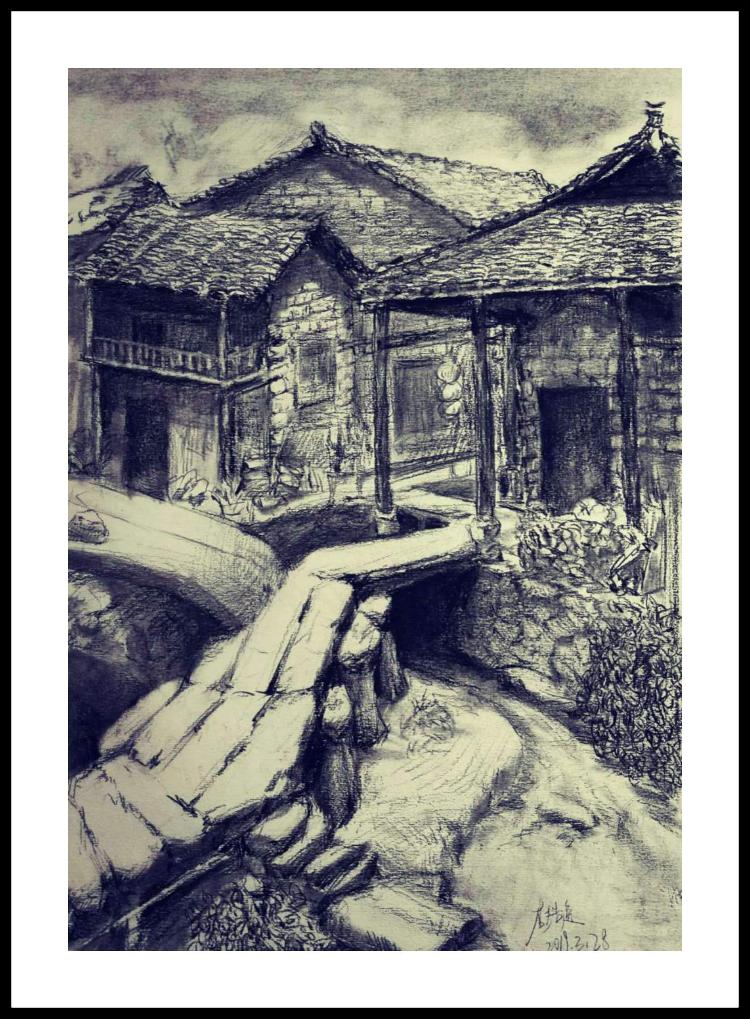 我校高一美术班张谷英村写生作品之一八画室作品集